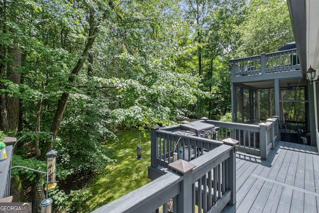 3648 Sope Creek Farm SE, Marietta, GA 30067 - wooden terrace with a sunroom and a lawn