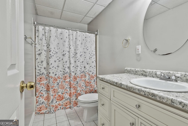 77 Springfield Ct, Newnan, GA 30265 - bathroom with a drop ceiling, vanity, tile patterned floors, and a shower with curtain