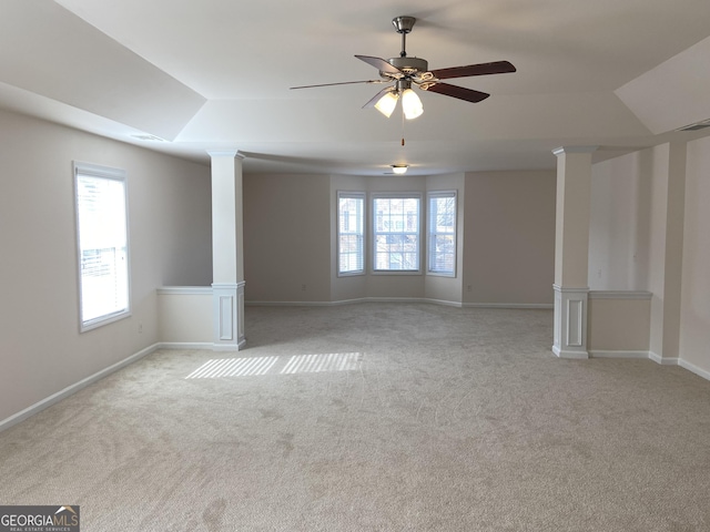 1238 Polk Xing, Mcdonough, GA 30252 - spare room with decorative columns, light colored carpet, and ceiling fan