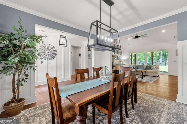 213 River Trl, Ball Ground, GA 30107 - dining area featuring ornamental molding, wood finished floors, and ceiling fan