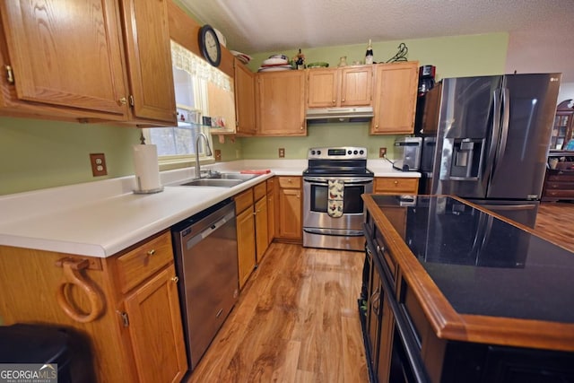 104 Bowers Cir, Blairsville, GA 30512 - kitchen featuring stainless steel appliances, under cabinet range hood, light wood finished floors, and light countertops