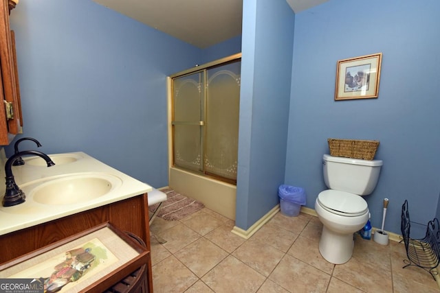 104 Bowers Cir, Blairsville, GA 30512 - full bath with tile patterned flooring, enclosed tub / shower combo, and double vanity