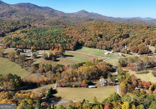 104 Bowers Cir, Blairsville, GA 30512 - aerial view of property's location with a heavily wooded area and a mountain backdrop