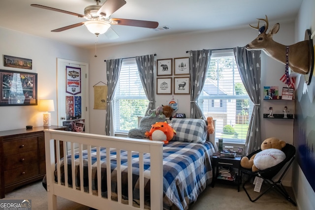 6695 Grove Meadows Ln, Cumming, GA 30028 - bedroom featuring light colored carpet and a ceiling fan