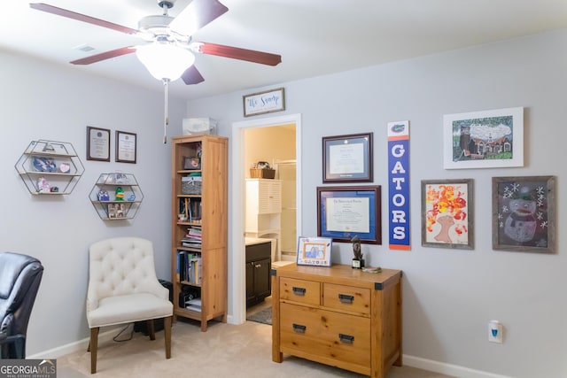 6695 Grove Meadows Ln, Cumming, GA 30028 - office featuring light carpet and a ceiling fan