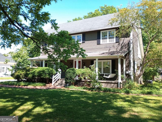 516 Longview St, Carrollton, GA 30117 - view of front facade with a front lawn, covered porch, stairs, and a chimney