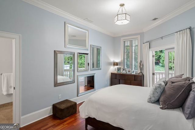 3401 Stillhouse Rd SE, Atlanta, GA 30339 - bedroom featuring ornamental molding, access to outside, and wood finished floors