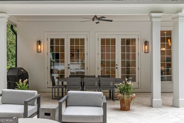 3401 Stillhouse Rd SE, Atlanta, GA 30339 - view of patio / terrace with french doors, area for grilling, ceiling fan, and an outdoor living space