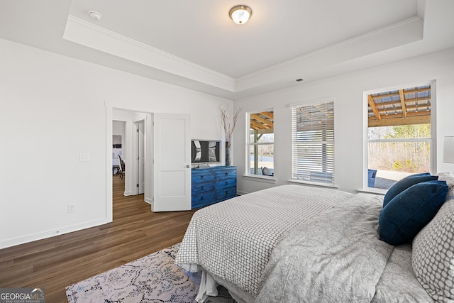 1313 Pj E Rd, Covington, GA 30014 - bedroom with a tray ceiling, ornamental molding, multiple windows, and wood finished floors