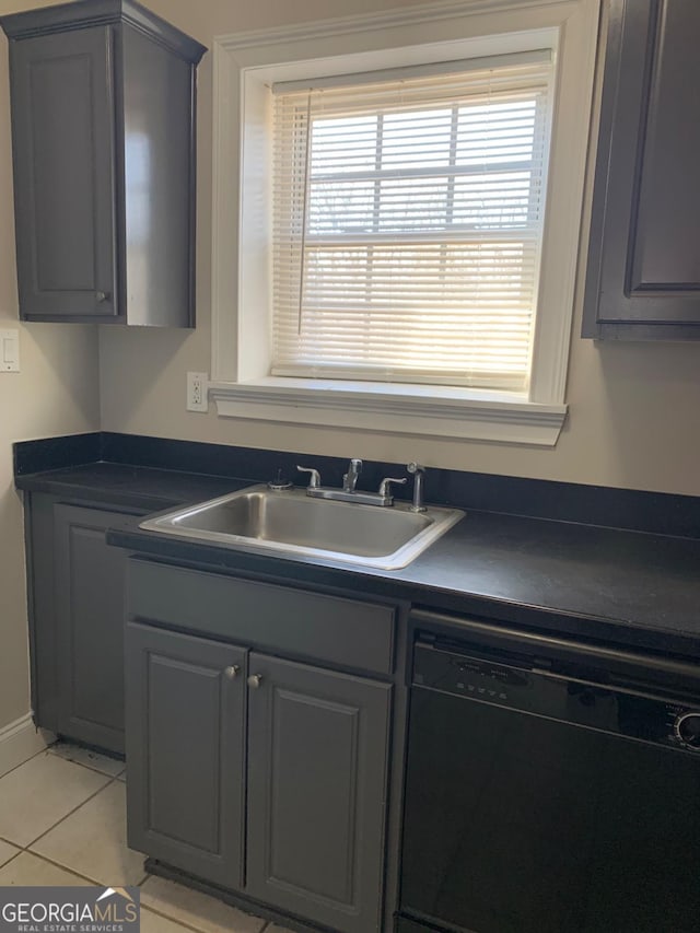 2367 Cascade Rd SW Unit B7, Atlanta, GA 30311 - kitchen featuring black dishwasher, dark countertops, gray cabinetry, and light tile patterned floors