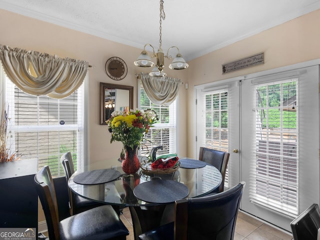 141 Wexford Ct, Stockbridge, GA 30281 - dining area featuring a chandelier, crown molding, and light tile patterned floors