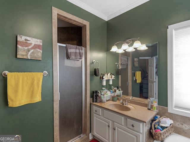 141 Wexford Ct, Stockbridge, GA 30281 - full bath featuring a shower stall, vanity, crown molding, and a tub to relax in