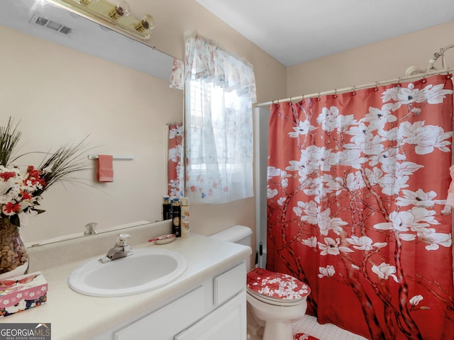 141 Wexford Ct, Stockbridge, GA 30281 - bathroom with vanity, a shower with curtain, and tile patterned floors