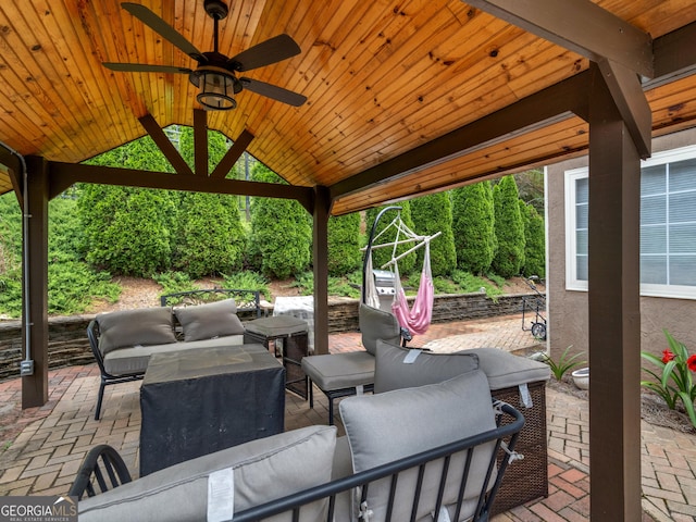 141 Wexford Ct, Stockbridge, GA 30281 - view of patio featuring an outdoor hangout area, a ceiling fan, and a gazebo