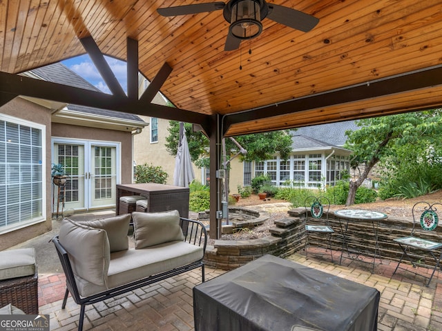 141 Wexford Ct, Stockbridge, GA 30281 - view of patio / terrace with french doors, ceiling fan, and an outdoor living space