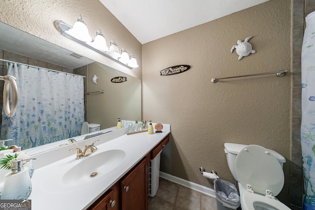 105 N River Dr Unit G, Sandy Springs, GA 30350 - bathroom with tile patterned flooring, vanity, a textured wall, and curtained shower