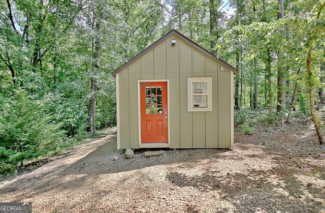 460 Morgan Mill Rd, Brooks, GA 30205 - view of shed featuring a wooded view