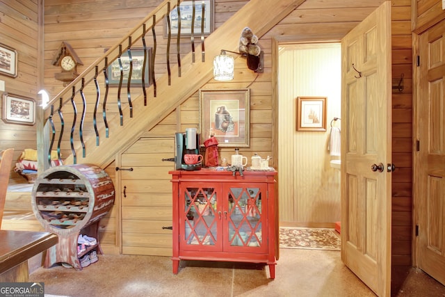 460 Morgan Mill Rd, Brooks, GA 30205 - stairs with wooden walls and carpet flooring