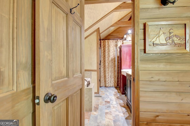 460 Morgan Mill Rd, Brooks, GA 30205 - bathroom with stone finish flooring, a tub, a shower with shower curtain, and vanity