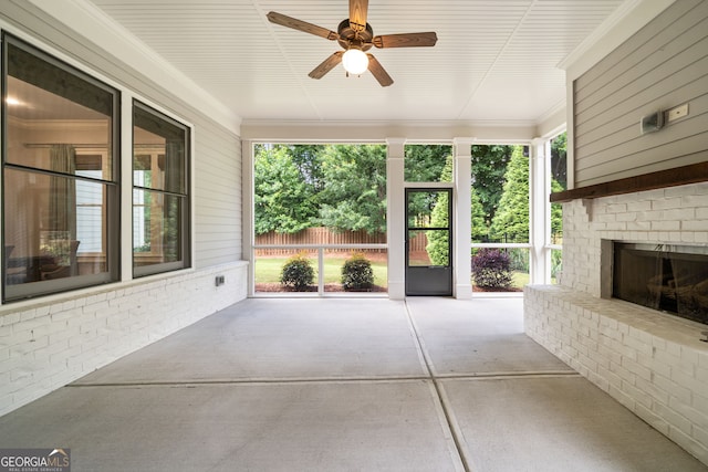 10580 Grandview Sq, Johns Creek, GA 30097 - view of patio / terrace featuring ceiling fan and an outdoor brick fireplace