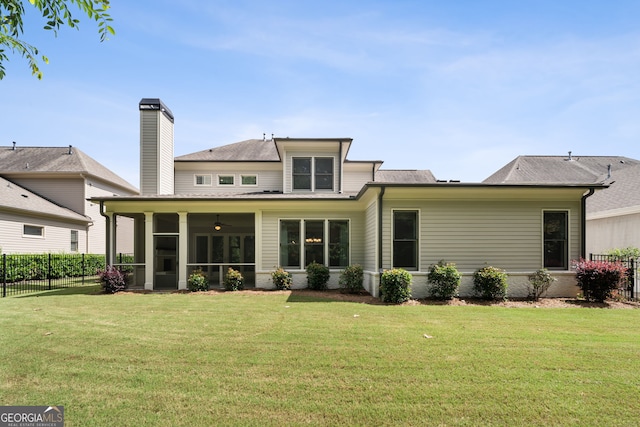 10580 Grandview Sq, Johns Creek, GA 30097 - back of house with a sunroom and a chimney