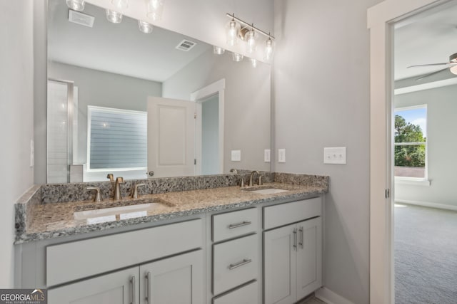 4601 Blacksmith Ln, Jefferson, GA 30549 - bathroom with double vanity and a ceiling fan