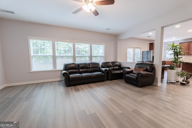 2940 Bentbill Xing, Cumming, GA 30041 - living room with light wood-type flooring, ceiling fan, and recessed lighting
