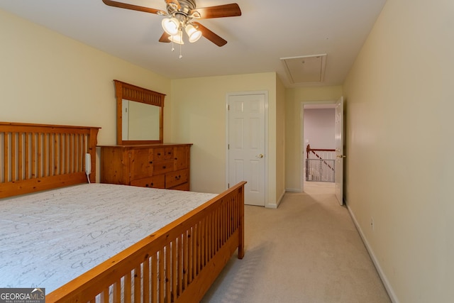 2940 Bentbill Xing, Cumming, GA 30041 - bedroom featuring attic access, light colored carpet, and ceiling fan