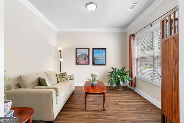 850 Ethereow Ct, Lawrenceville, GA 30046 - living area featuring dark wood-style floors and crown molding