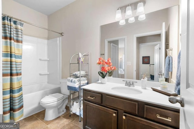 850 Ethereow Ct, Lawrenceville, GA 30046 - bathroom with vanity, shower / bath combo with shower curtain, and tile patterned flooring