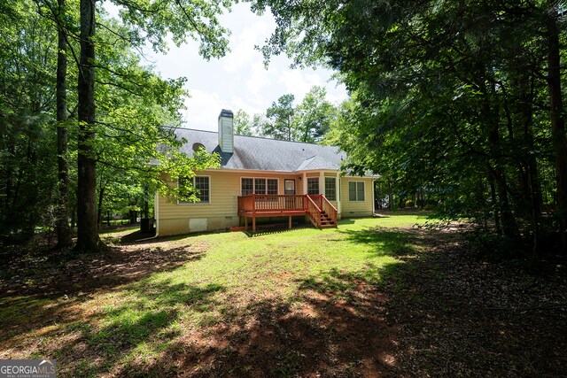 491 Brickleberry Rdg, Athens, GA 30605 - rear view of house featuring crawl space, a deck, a yard, and a chimney