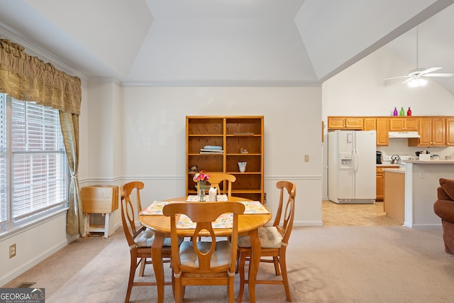 491 Brickleberry Rdg, Athens, GA 30605 - dining space with ceiling fan, light carpet, plenty of natural light, and high vaulted ceiling