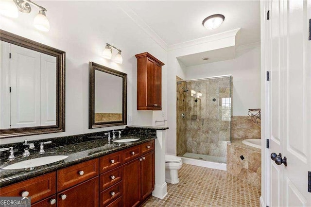 3635 E Paces Cir NE Unit 1405, Atlanta, GA 30326 - full bath with a shower stall, a garden tub, crown molding, double vanity, and tile patterned floors