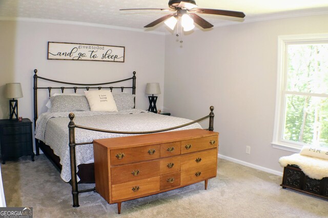 1310 Larkview Dr SW, Lilburn, GA 30047 - bedroom featuring crown molding, light colored carpet, and a ceiling fan
