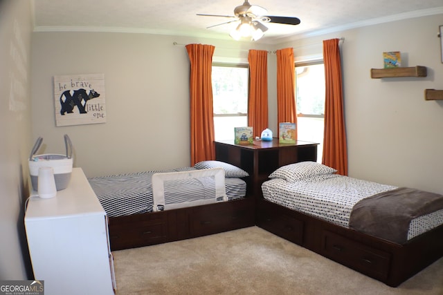 1310 Larkview Dr SW, Lilburn, GA 30047 - bedroom featuring crown molding, light colored carpet, and ceiling fan