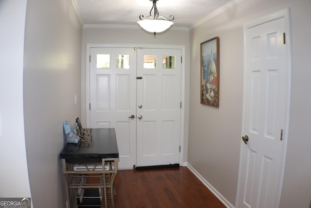 1310 Larkview Dr SW, Lilburn, GA 30047 - entryway with dark wood-style flooring and ornamental molding