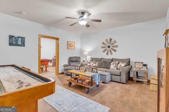 2357 Haven Heights Rd, Hiawassee, GA 30546 - living area with billiards table, a ceiling fan, and light wood finished floors
