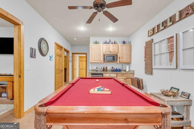 2357 Haven Heights Rd, Hiawassee, GA 30546 - game room featuring billiards, ceiling fan, and recessed lighting