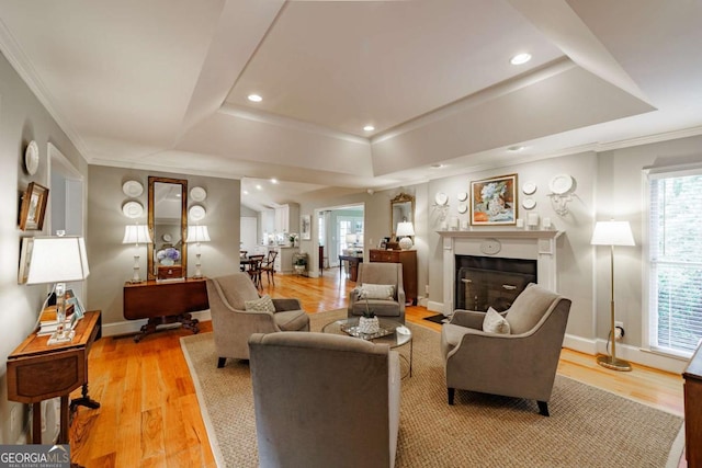 1060 Woodhollow Ln, Athens, GA 30606 - living area with a raised ceiling, healthy amount of natural light, crown molding, a fireplace, and recessed lighting