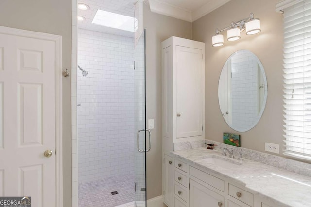 1060 Woodhollow Ln, Athens, GA 30606 - full bath featuring a shower stall, vanity, and crown molding