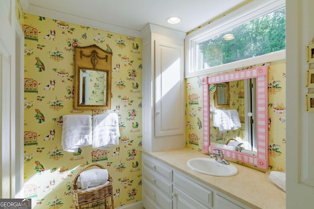 1060 Woodhollow Ln, Athens, GA 30606 - bathroom featuring vanity and wallpapered walls