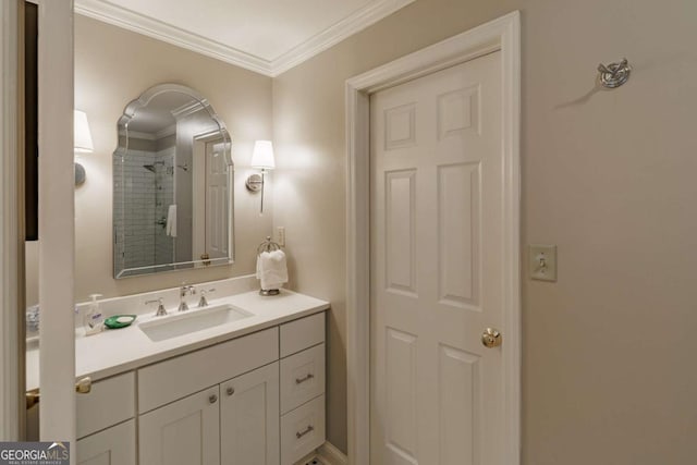 1060 Woodhollow Ln, Athens, GA 30606 - full bathroom featuring vanity, a tile shower, and crown molding