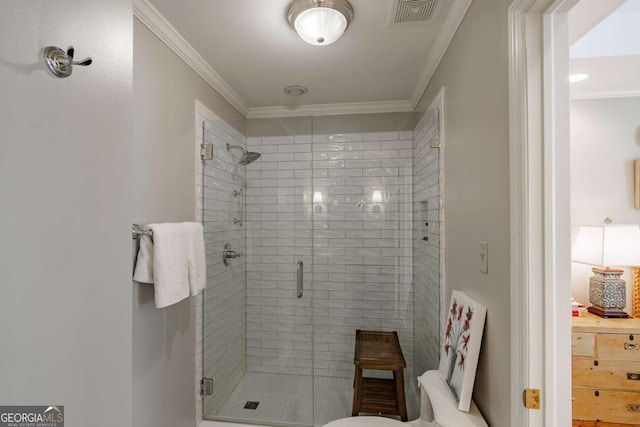 1060 Woodhollow Ln, Athens, GA 30606 - bathroom with a shower stall and ornamental molding