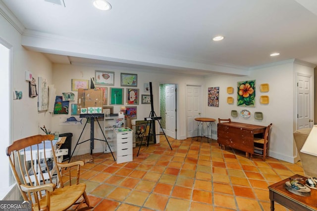 1060 Woodhollow Ln, Athens, GA 30606 - living area with ornamental molding, recessed lighting, and tile patterned floors