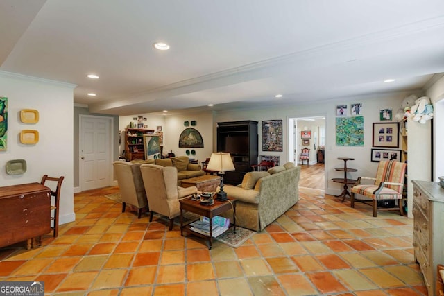 1060 Woodhollow Ln, Athens, GA 30606 - living area featuring crown molding, recessed lighting, and light tile patterned flooring