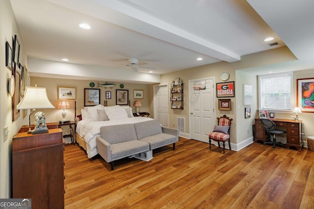 1060 Woodhollow Ln, Athens, GA 30606 - bedroom with light wood-style floors, recessed lighting, and ceiling fan