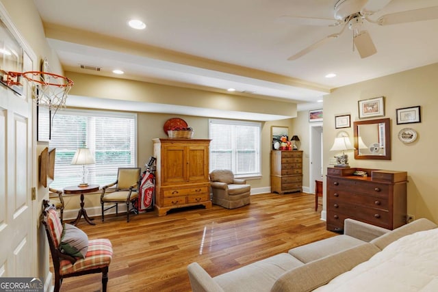 1060 Woodhollow Ln, Athens, GA 30606 - bedroom with recessed lighting, light wood-style flooring, and ceiling fan