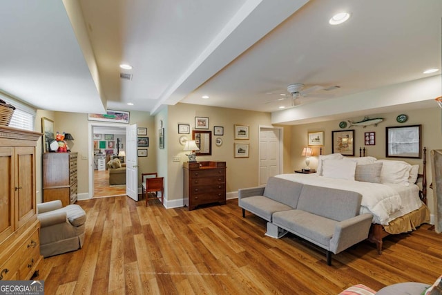 1060 Woodhollow Ln, Athens, GA 30606 - bedroom with recessed lighting, light wood finished floors, and ceiling fan