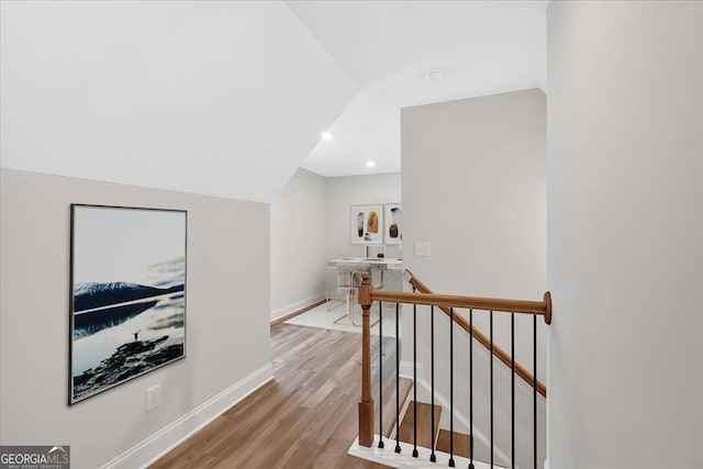 550 Azalea Xing, Dallas, GA 30132 - hall featuring an upstairs landing, recessed lighting, and light wood-style flooring