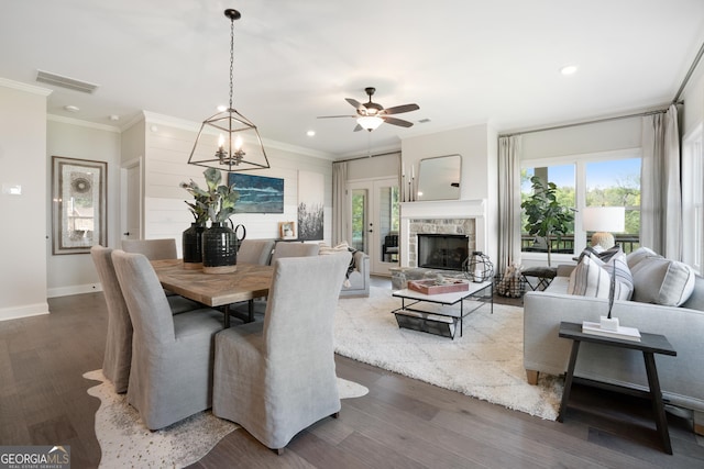 550 Azalea Xing, Dallas, GA 30132 - dining room featuring wood finished floors, healthy amount of natural light, a chandelier, recessed lighting, and a ceiling fan